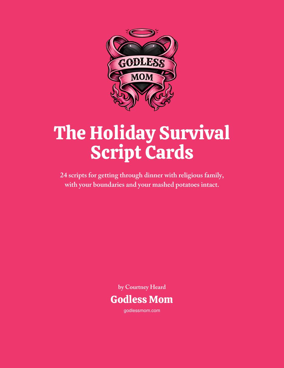 Cover of the Holiday Survival Script Cards by Godless Mom